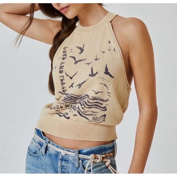 Anthropologie Pilcro Making Waves Halter Tank Top Womens Medium Knit Vtg Style - Picture 1 of 10
